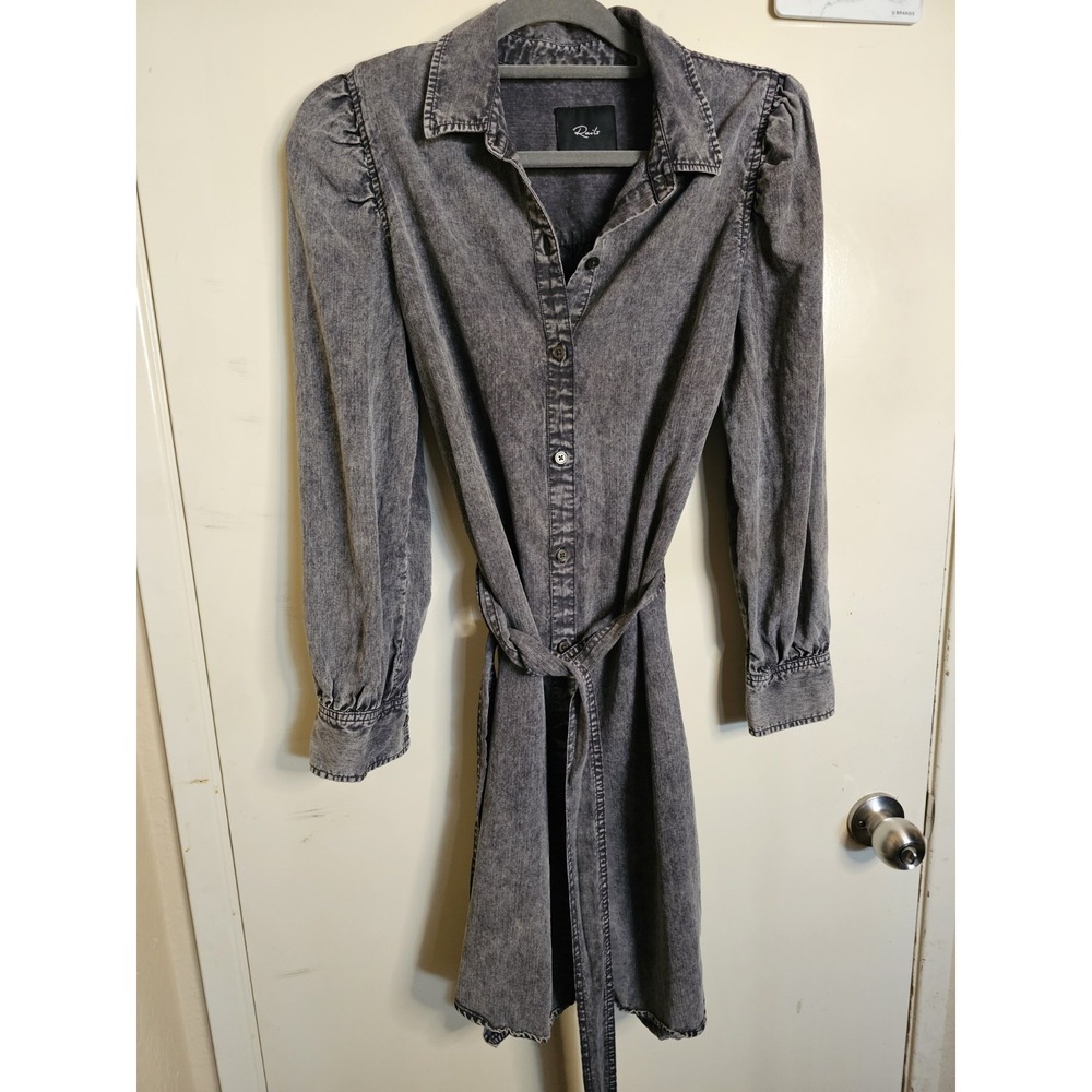 Rails Women's Adele Black‎ Acid-Wash Jean Mini Dress Size M Button Puff Sleeves